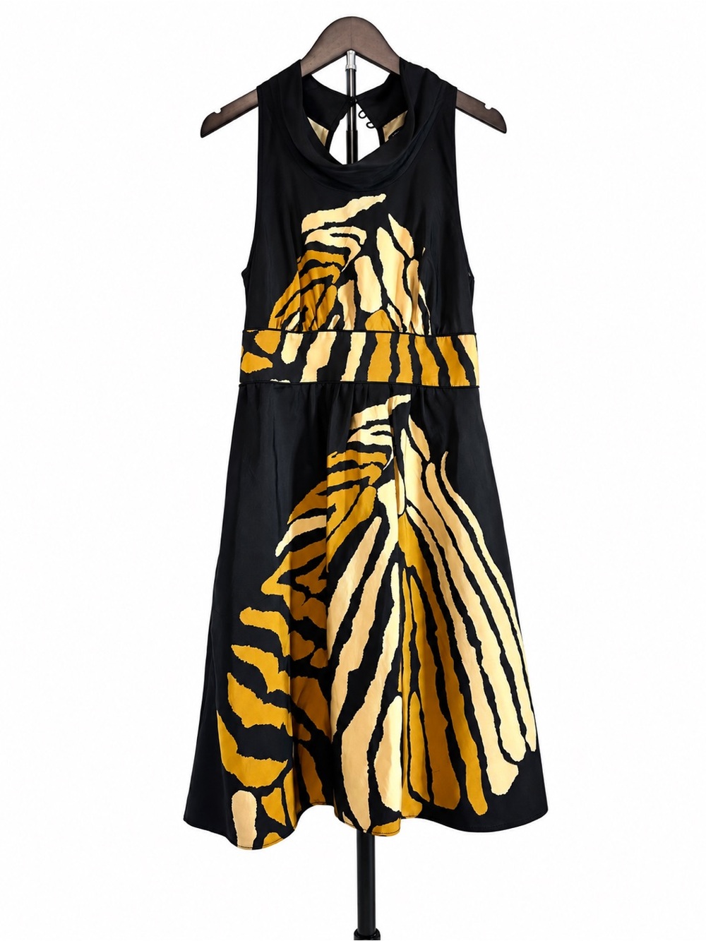 Banana Republic Black Gold Abstract Cowl Neck Silk Midi Dress Size 8